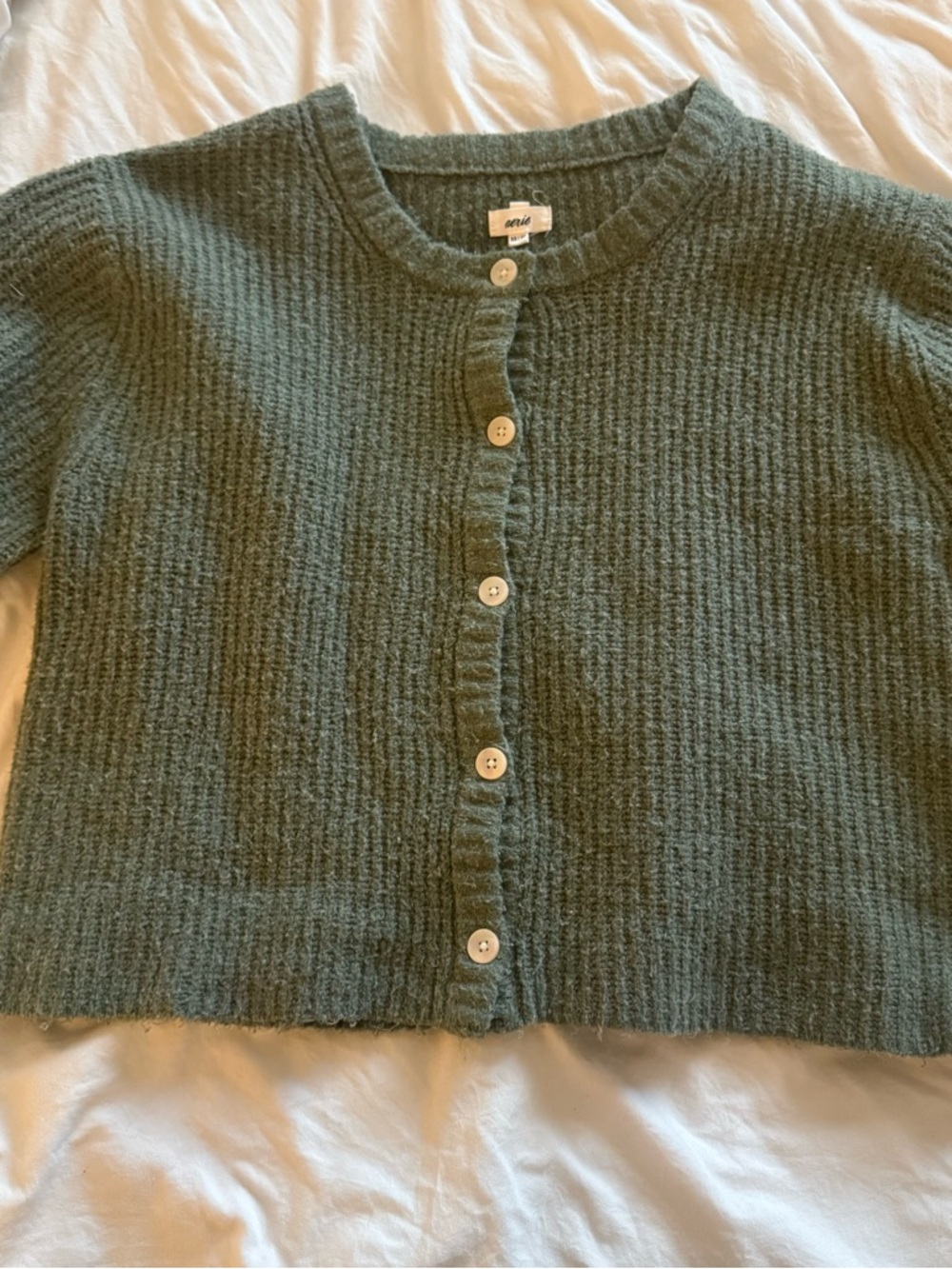 Aerie Olive Green Ribbed Button-Front Cropped Cardigan
